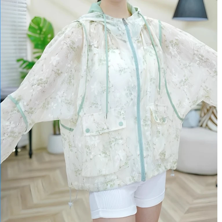 纳米冰丝印花时尚薄款透气防晒服女2025夏季宽松速干防紫外线百搭