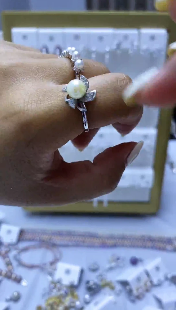 银S925镶嵌戒指海水珍珠戒指