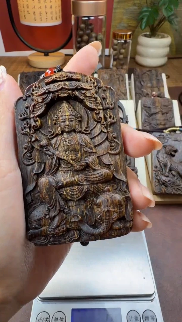 木木雕款  芽庄 十二生肖守护  龙蛇 普贤菩萨8cm 送养香瓶