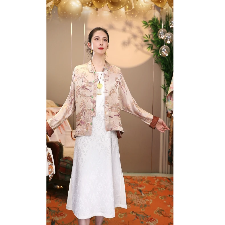 【月洇】短外套提花休闲百搭新中式长袖绣花立领中国风时尚气质