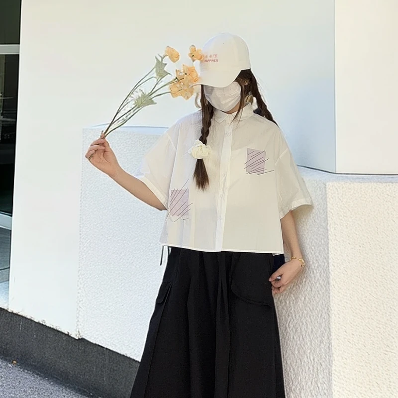 新款POLO领夏季短袖衬衫印花刺绣时尚休闲宽松学院风【安慧学姐家】