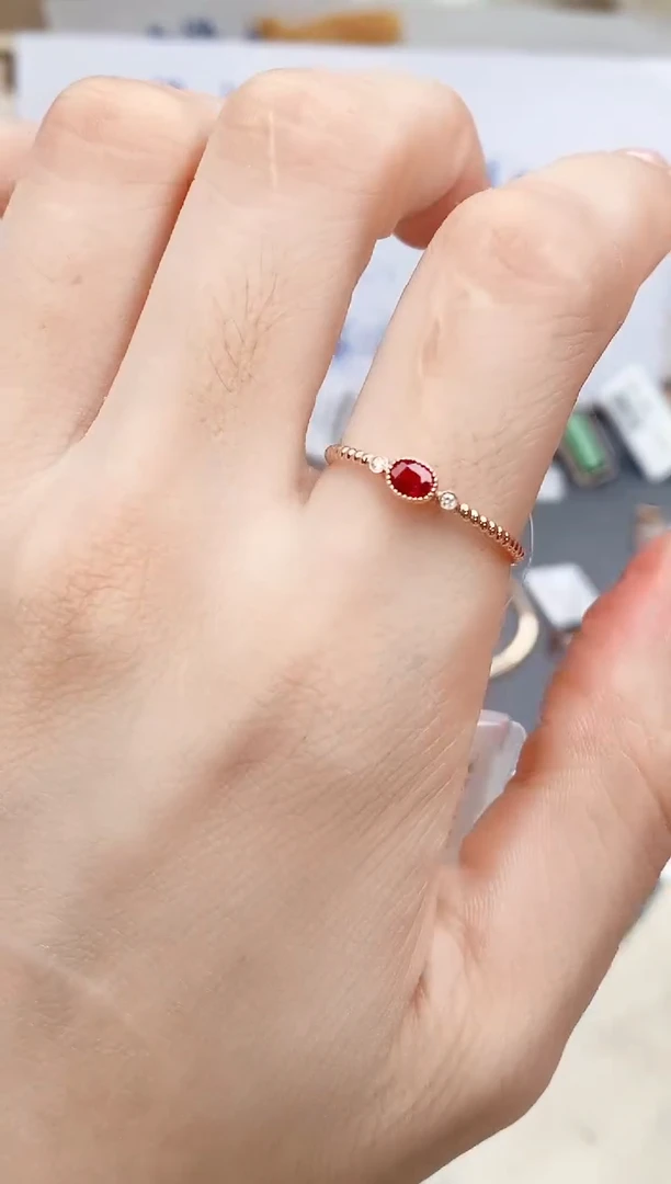 18K金镶嵌戒指红宝石高货15#