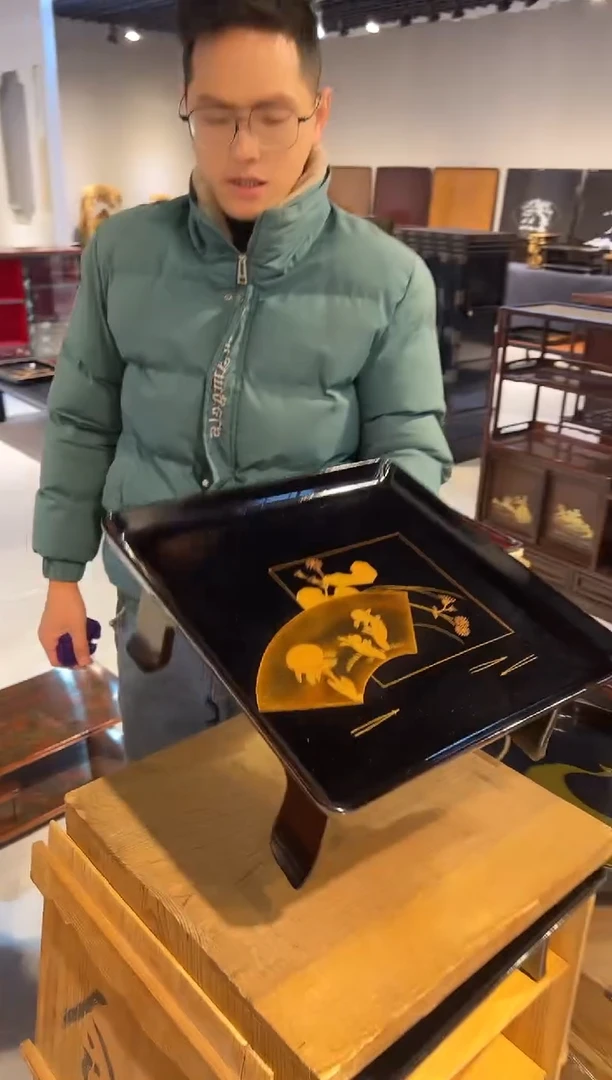 金莳绘高足 茶台 大漆漆器大漆漆器