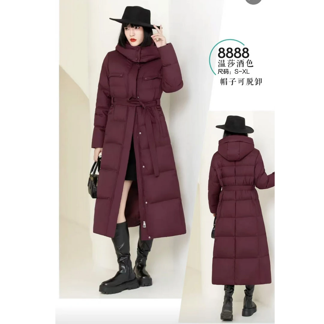 2024长款纯色散袖口羽绒服韩版大码帽子修身过膝秋冬