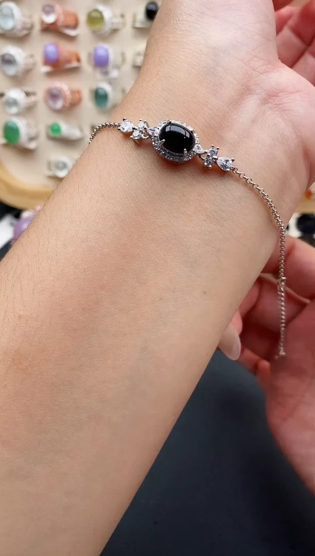 银S925镶嵌戒指翡翠缅甸天然A货翡翠22  2-2