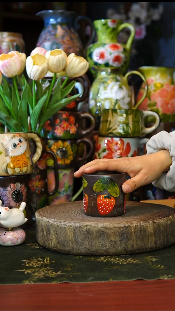 陶瓷16景德镇手工手绘釉下彩微瑕