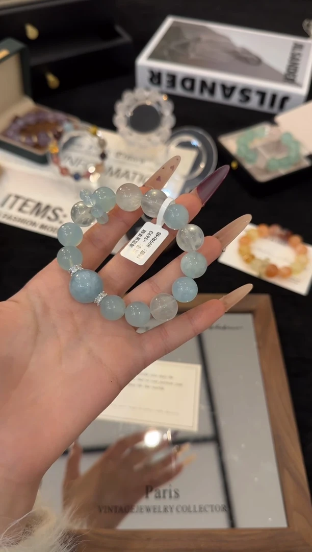 合金手链水晶海蓝宝多宝x3693