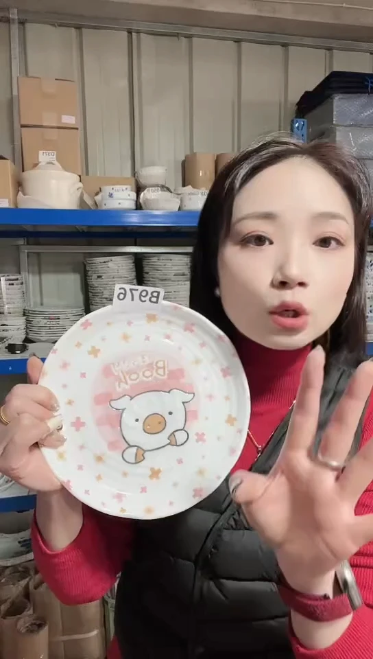 【闪购商品】瓷片日本瓷器19cm卡通盘小猪一只B976
