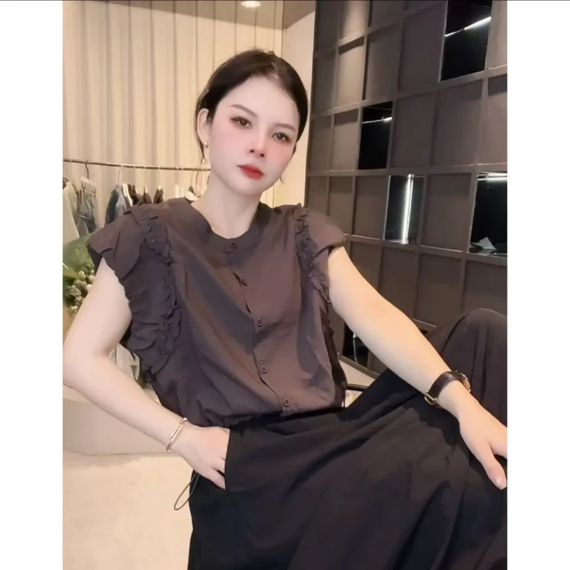 《姚家优麦汇》Y6177夏款衬衫领设计感时尚百搭无袖显瘦上衣女