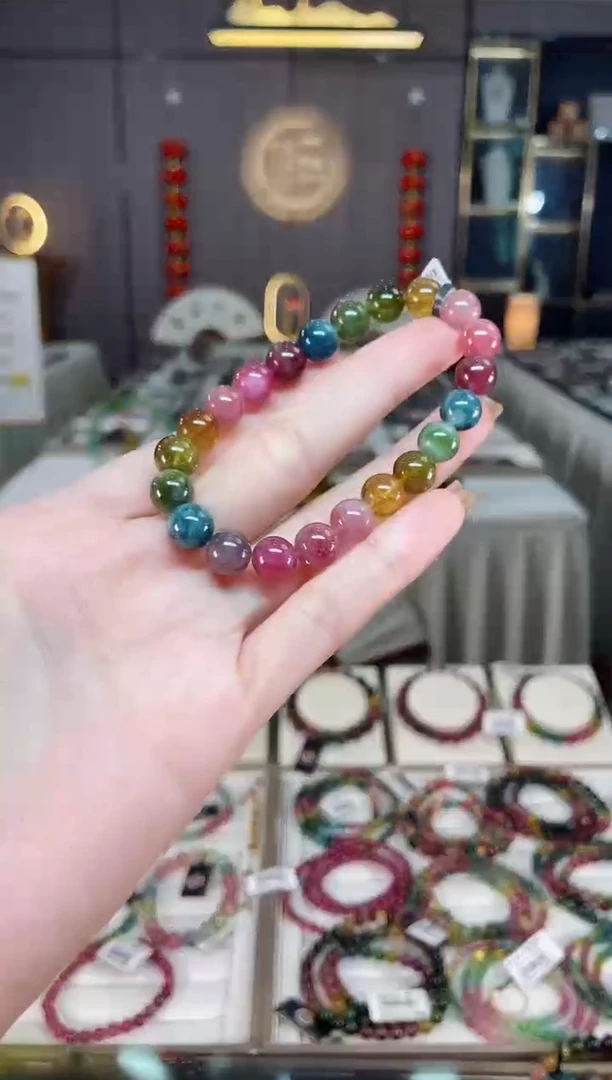 未镶嵌老矿碧玺色标彩虹单圈手串8mm+碧玺dan多样性发货一条