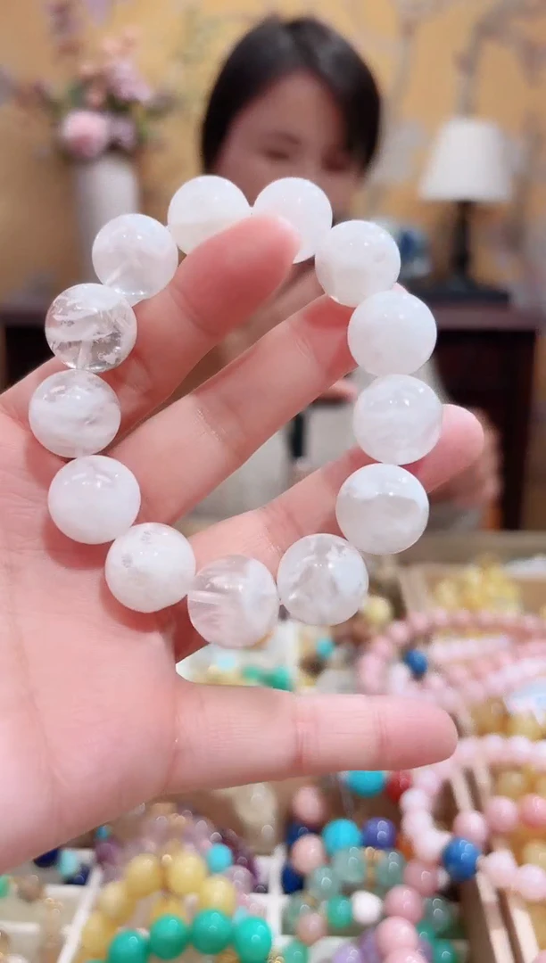 未镶嵌手串水晶15+天然白雪花幽灵水晶，天然晶体结构