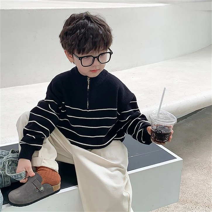 儿童针织衫春秋款男童毛衣外穿条纹秋季宝宝套头长袖秋冬女童毛衣