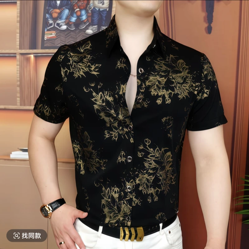 欧货短袖翻领冰丝T恤男轻奢商务休闲半袖POLO衫痞帅百搭高品质T恤