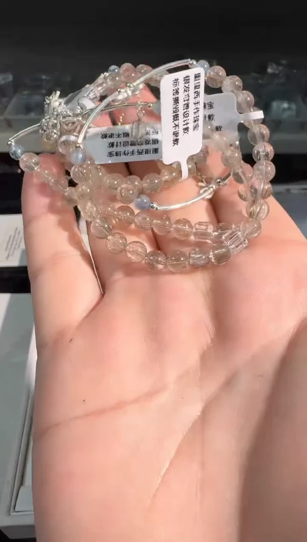 水晶手链银S925镶嵌A047银发弯管款