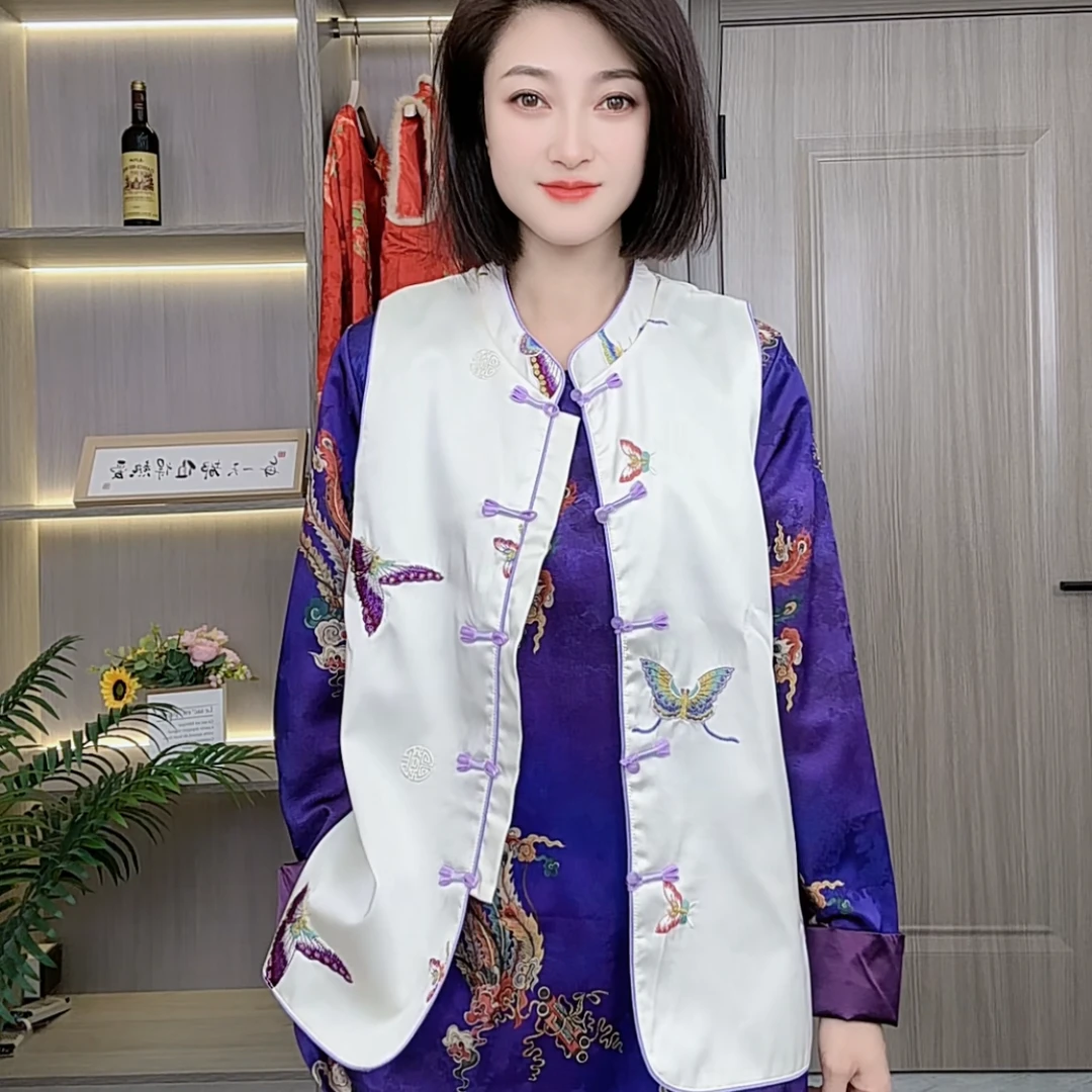 林夕国风新中式女装重工刺绣立领盘扣单品马甲百搭时尚