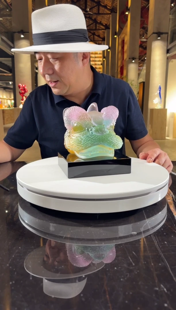 摆件CS0202037小号醒狮艺术琉璃摆件+黑色小底座