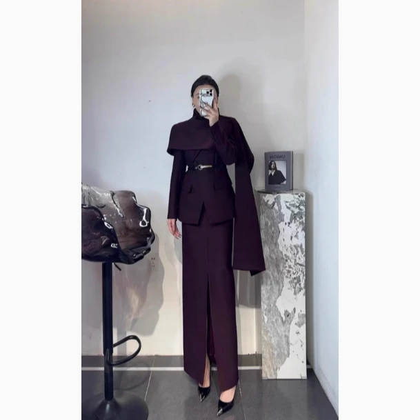 2518新款设计感高端西服套装女春秋法式职业装优雅披肩西装裙子女