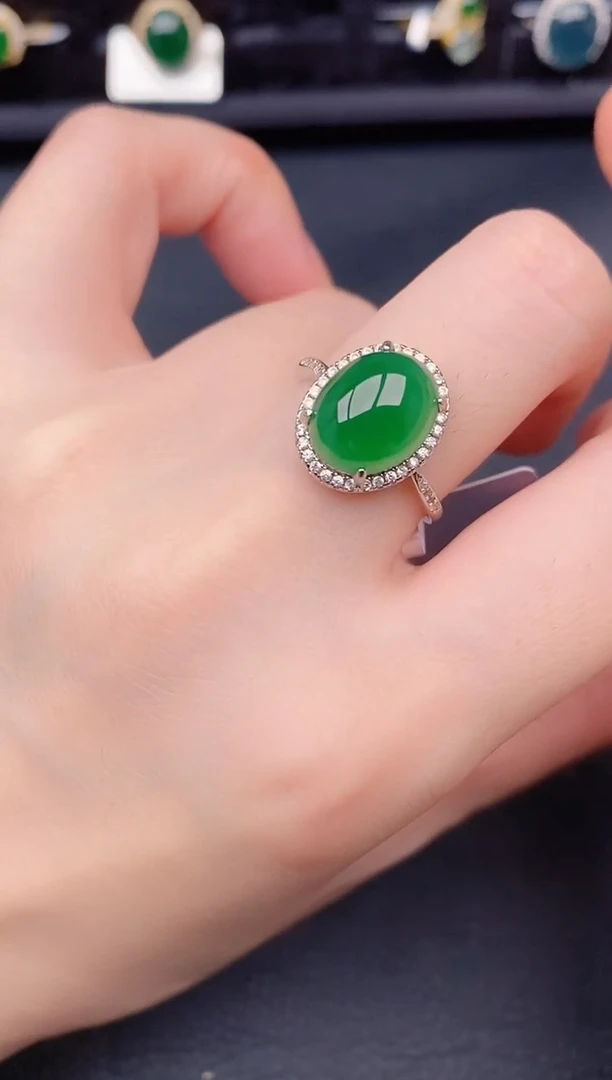 银S925镶嵌戒指翡翠天然a货翡翠153