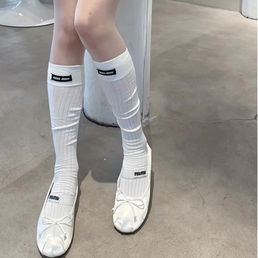 韩版条纹小腿袜子女2025新款爆款春夏薄款网红芭蕾风长筒堆堆棉袜