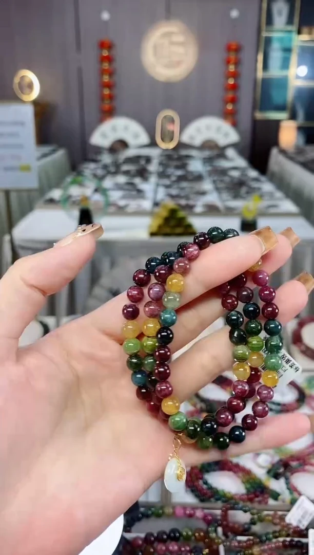 老矿碧玺色标油料三圈手串6mm+未镶嵌碧玺dan多样性发货一条