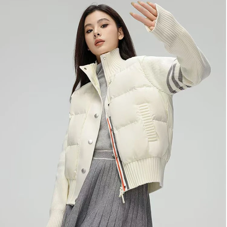 2025新国标90%南方小土豆轻薄休闲时尚针织拼接小众立领羽绒服