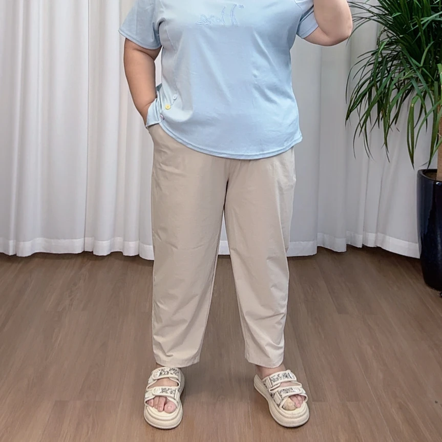 夏季休闲裤气球裤宽松松紧时尚宽松休闲高腰加大百搭大码萝卜裤女