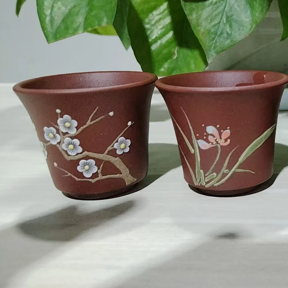 宜兴梅兰竹菊泥绘主人杯