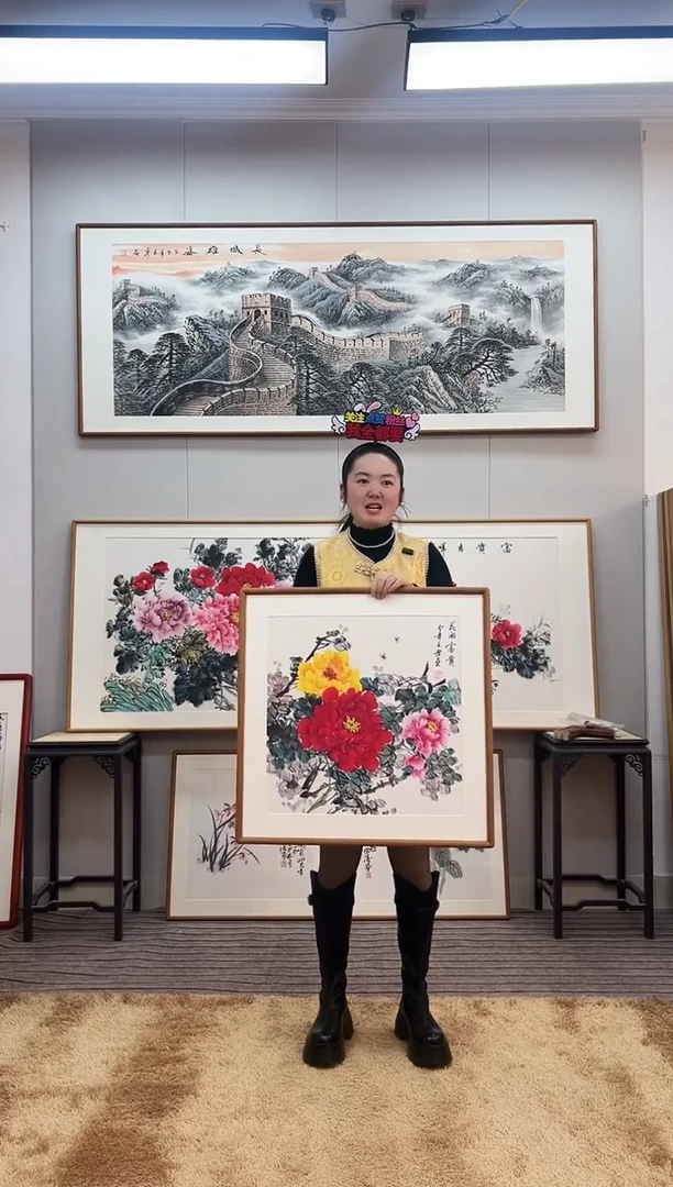 国画手绘牡丹62*62尺寸