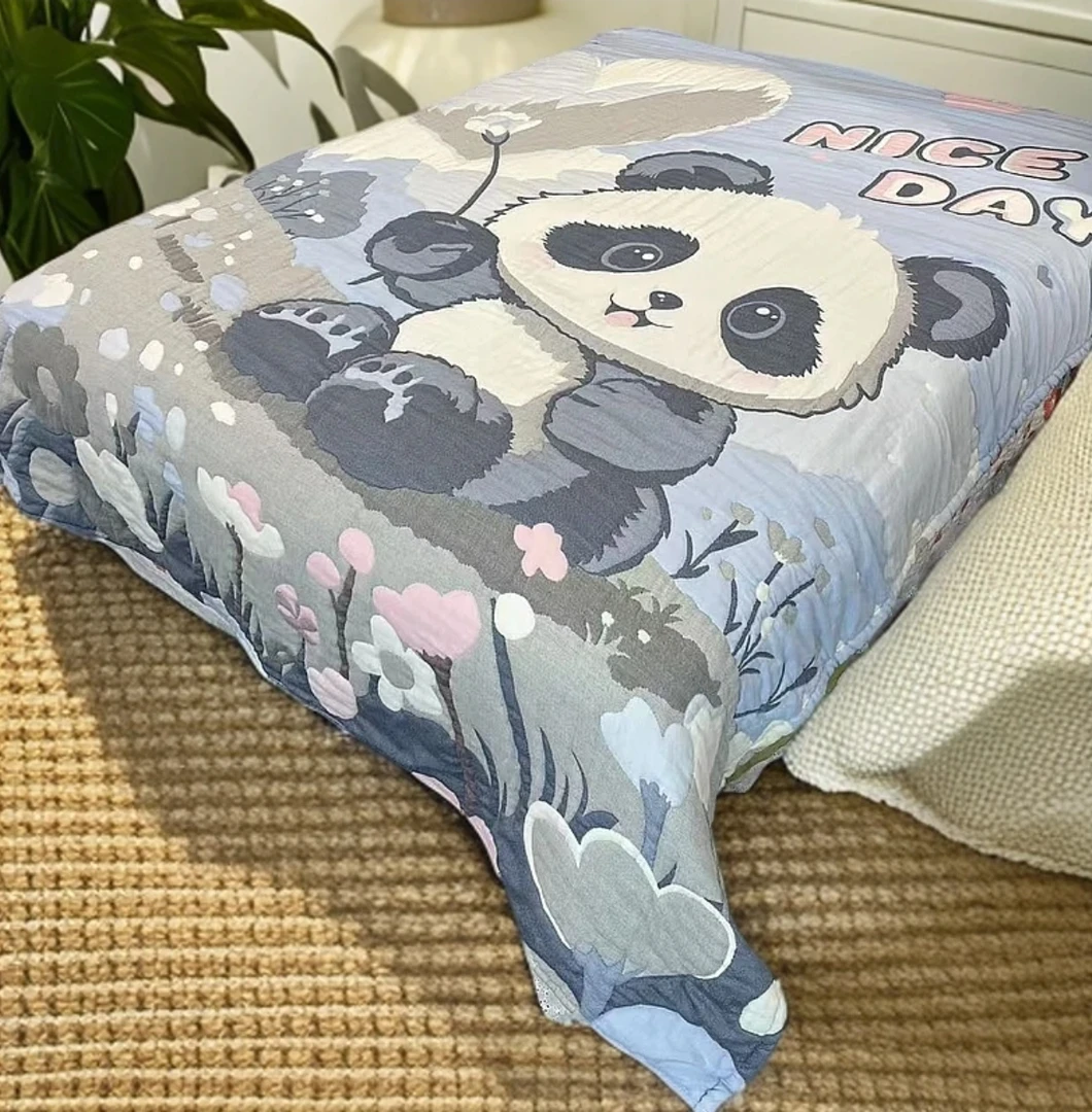 美好熊猫】200*230cm纯棉纱布可爱柔软双人泡芙被