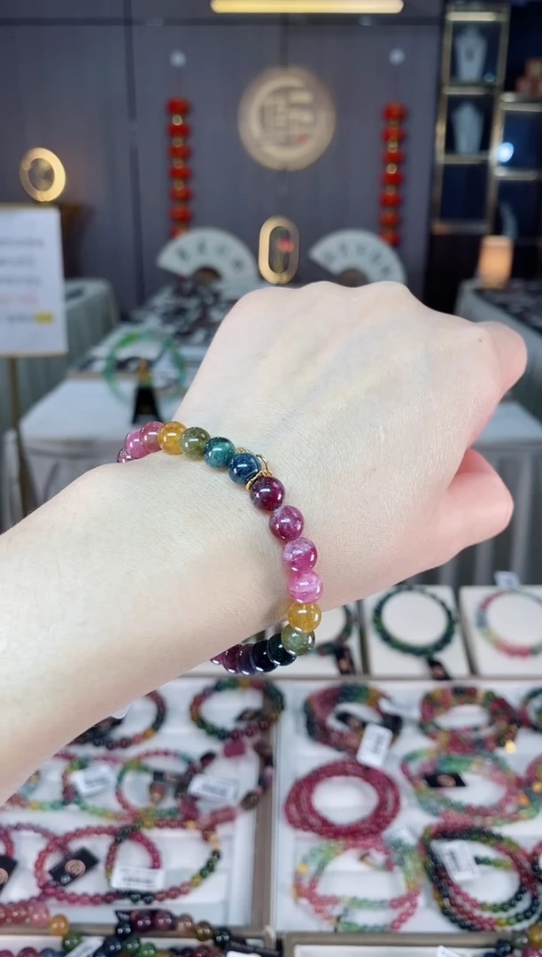 未镶嵌老矿碧玺色标彩虹单圈手串7mm+碧玺hon多样性发货一条