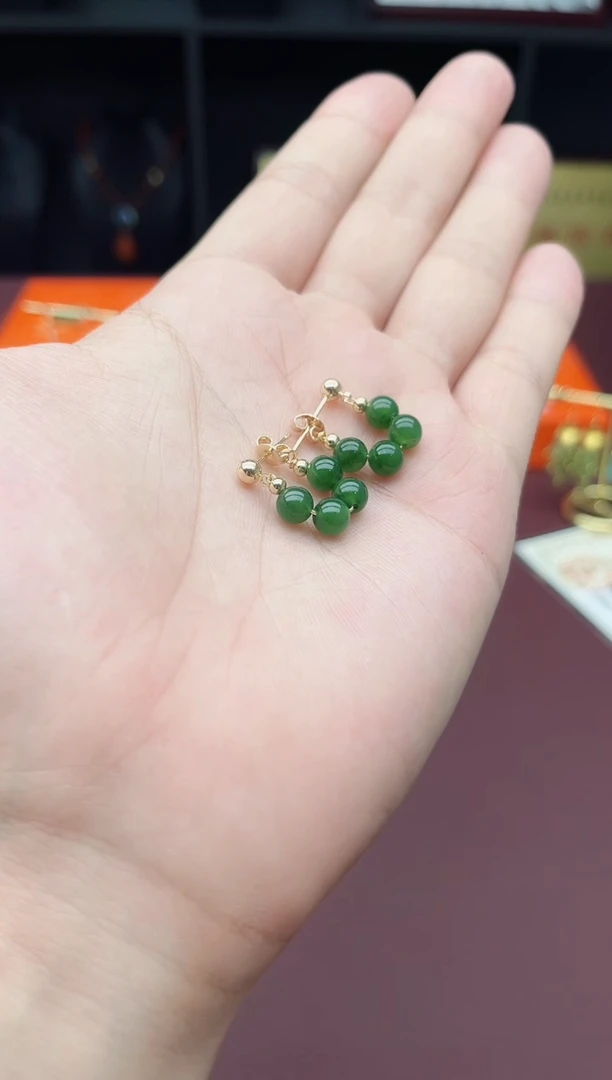 和田玉（碧玉）银S925镶嵌耳饰耳包