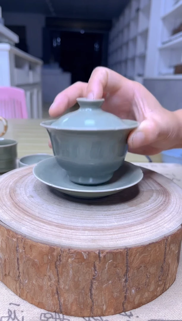 杯原生态原矿仿古青绿盖碗