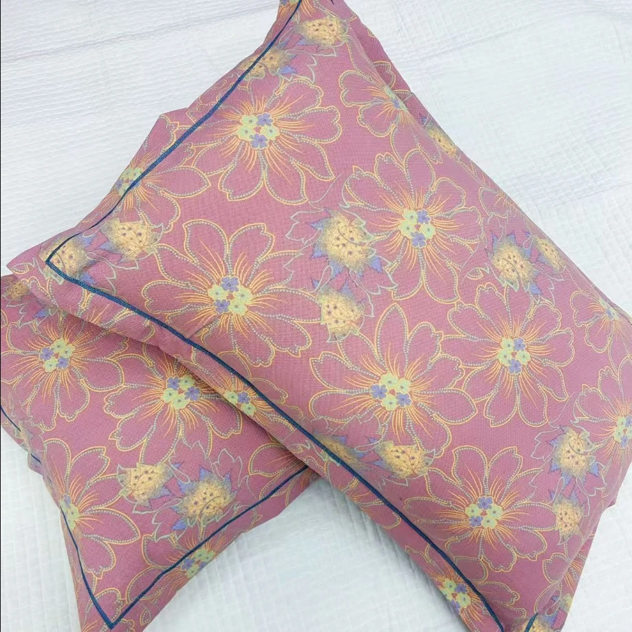 【MS】2025新款亲肤棉情侣简约印花双面双层纱加厚成人枕套--紫韵