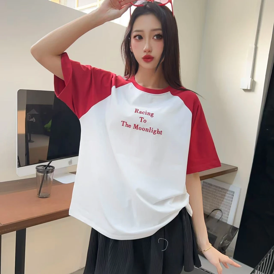 当当家-（插肩袖）女士舒适百搭洋气刺绣T恤-25063