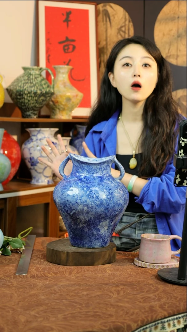 摆件星空洒蓝系列双耳罐