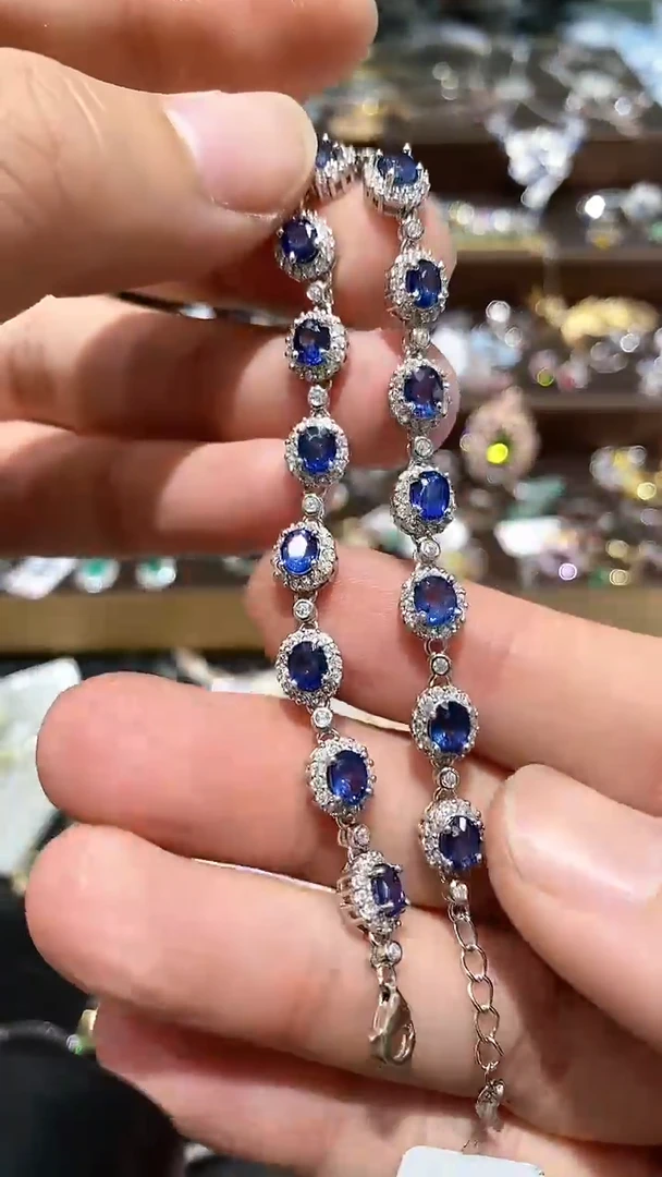 【闪购商品】蓝宝石手链银S925镶嵌手链