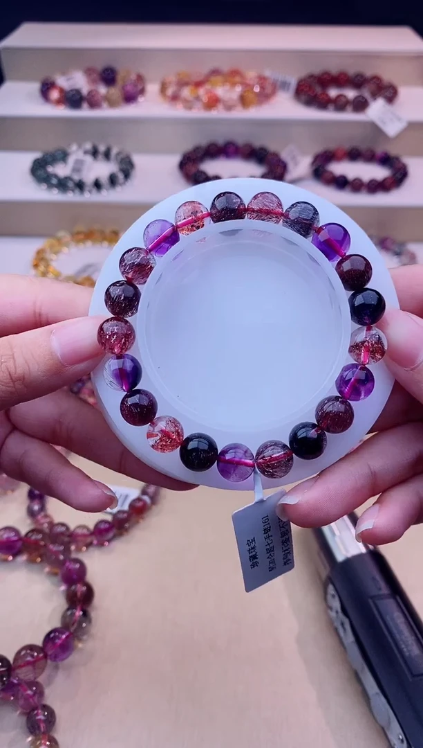 未镶嵌手串水晶黑加仑超七单圈9m+