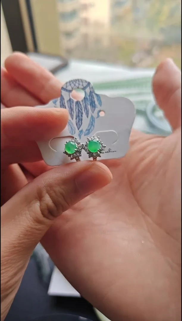 银S925镶嵌翡翠耳饰小*点翡翠耳饰S925银镶嵌