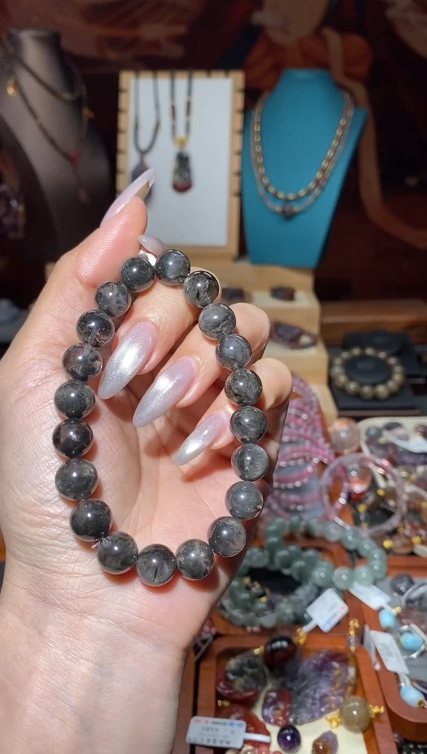 【闪购商品】水晶手串未镶嵌极光黑羽10+mm