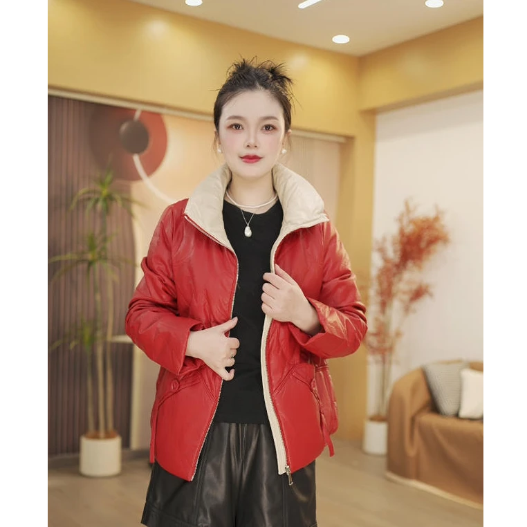 【楠楠】2025冬季新款皮鹅绒服中长款女