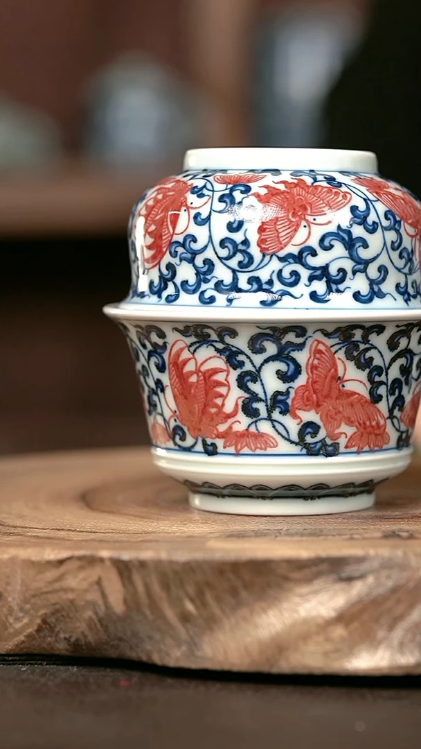 手绘手绘高温现代瓷 气  蝴蝶马蹄150+矮炉杯00cc