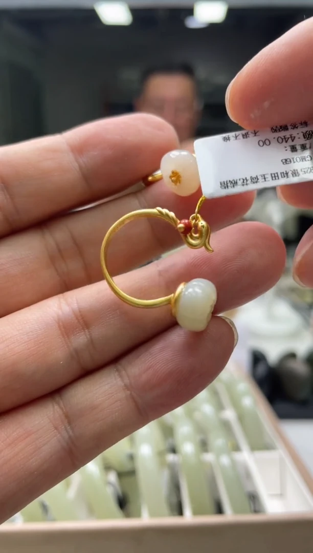 和田玉戒指银S925镶嵌凤点头 多样性发货其一