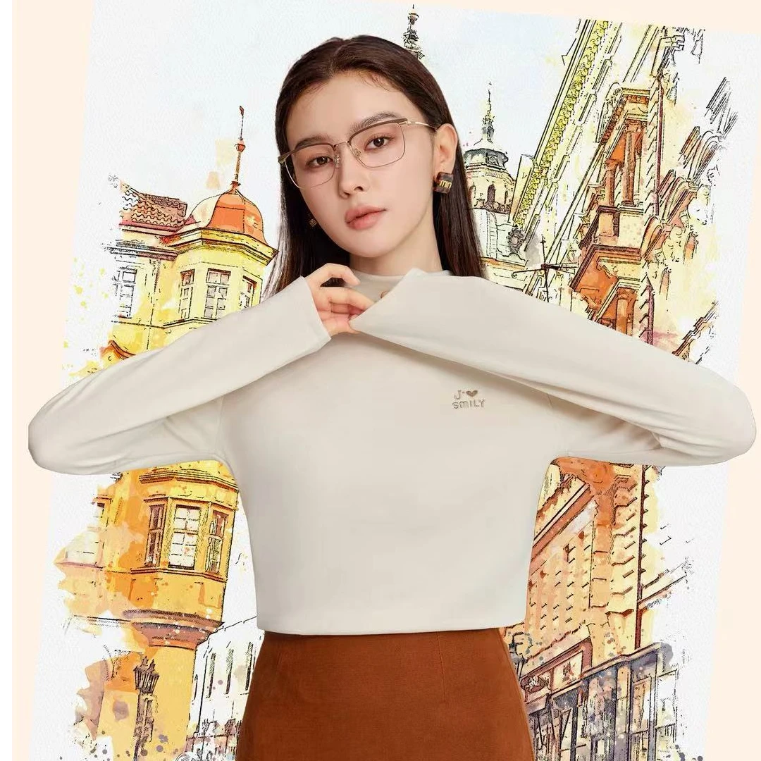 双面长袖休闲风套装修身型女圆领保暖女士时尚T恤