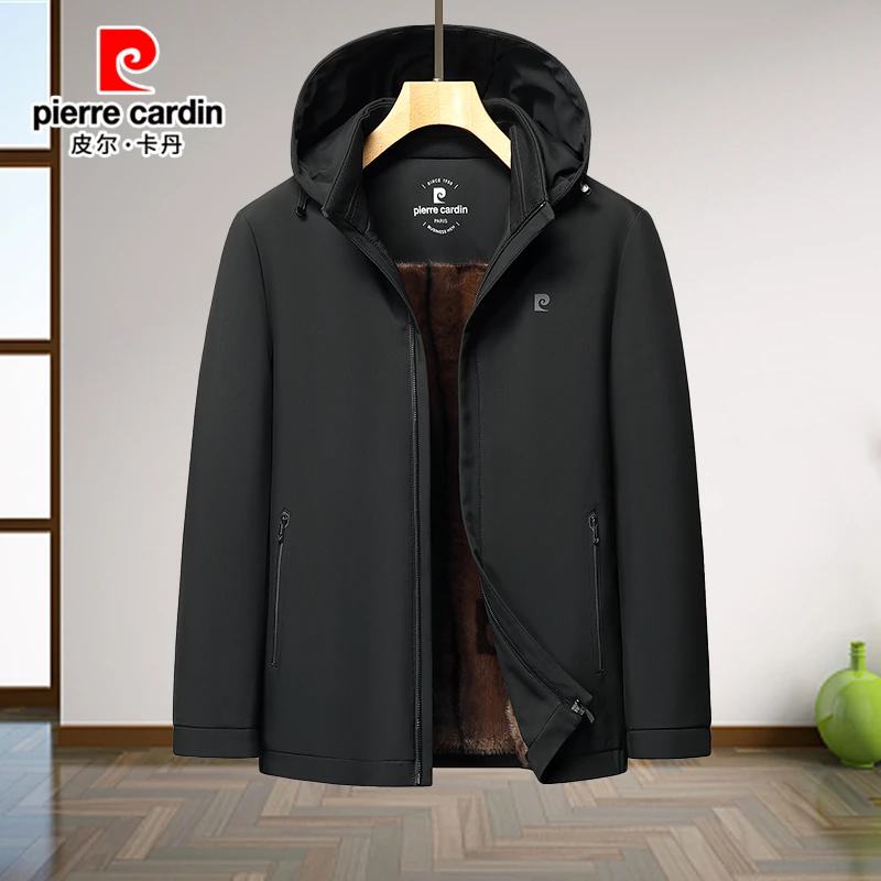 皮尔卡丹冬季加绒加厚男士棉袄外套中年棉衣防风高档植绒保暖棉服