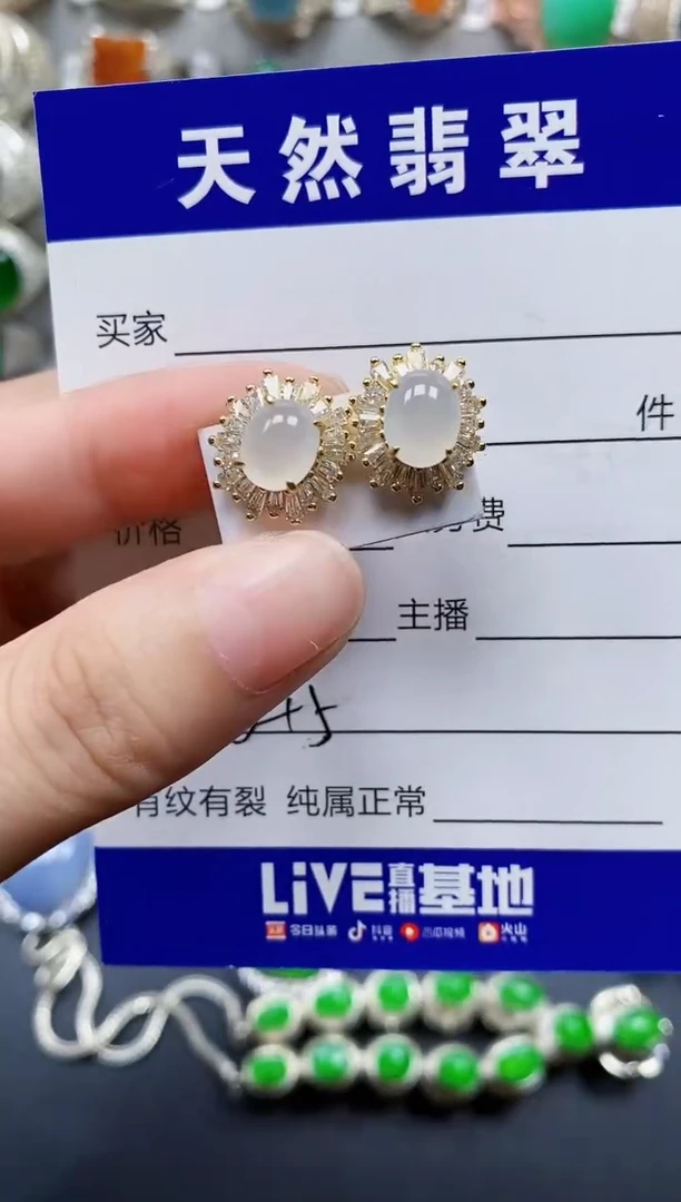 翡翠银S925镶嵌耳饰545