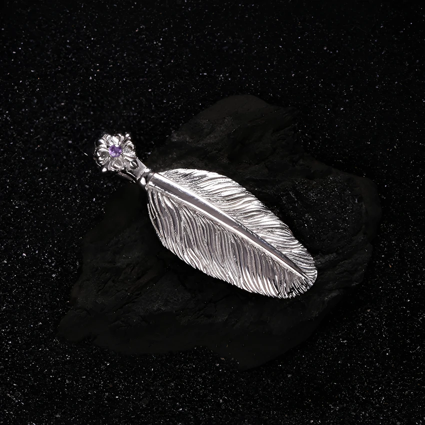 吊坠925银合成锆石 紫锆十字花羽毛吊坠