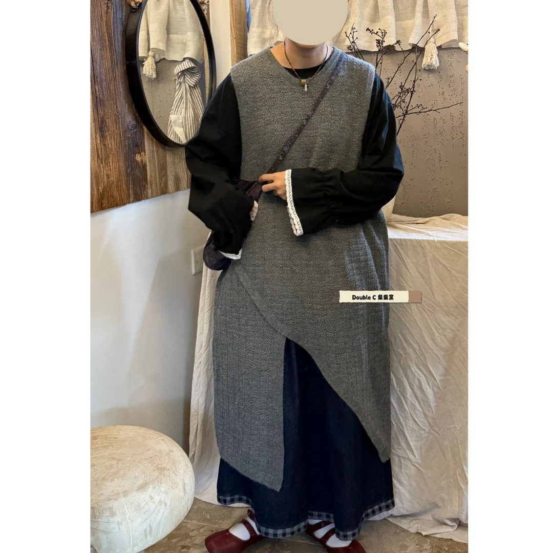 CHAI#890666#长款开叉针织背心裙 FL