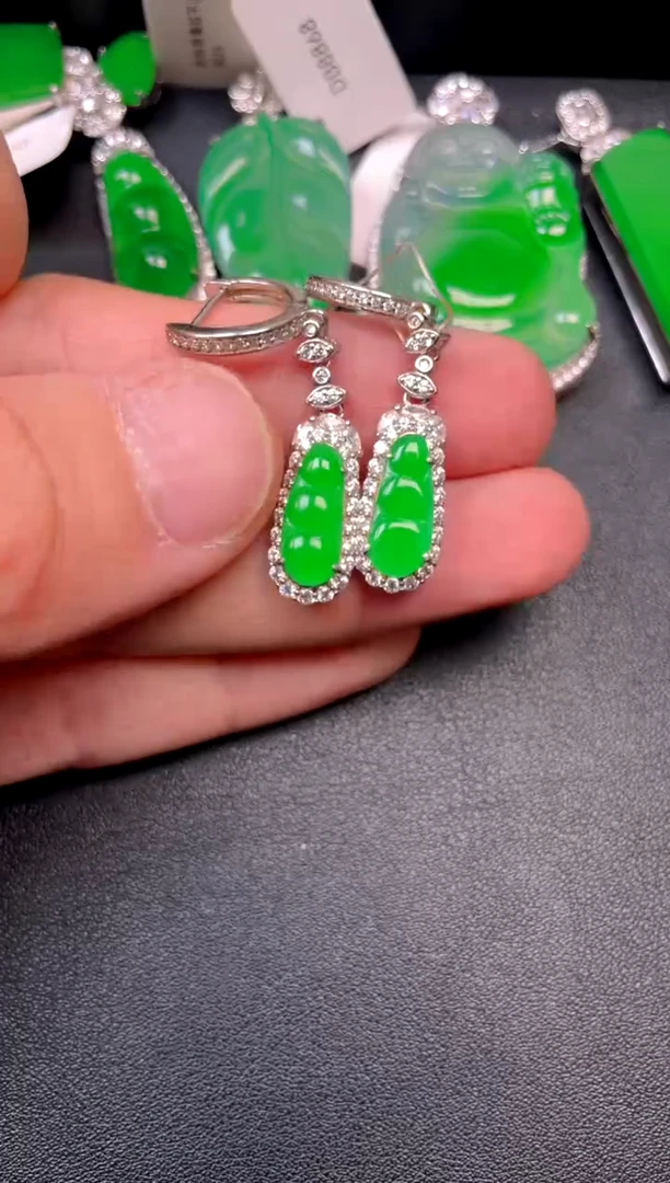 吊坠(不含链)银S925镶嵌翡翠耳坠