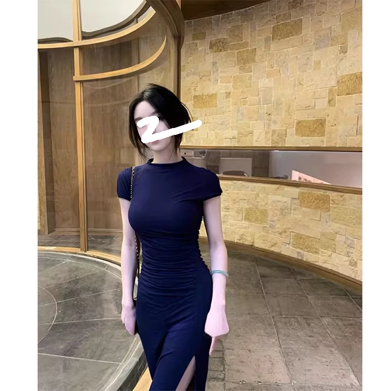 【薄暮私欲】 纯欲开叉T恤裙女夏季收腰显瘦紧身包臀裙中长款连衣裙