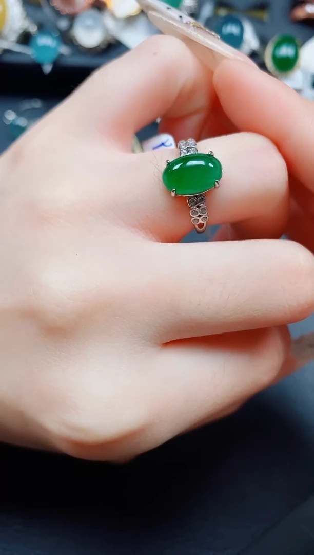 银S925镶嵌戒指翡翠翡翠